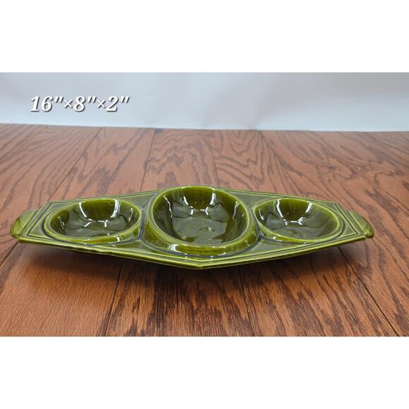 MCM Avocado Green California USA Pottery Relish Tray/Nut Dish - Picture 2 of 2